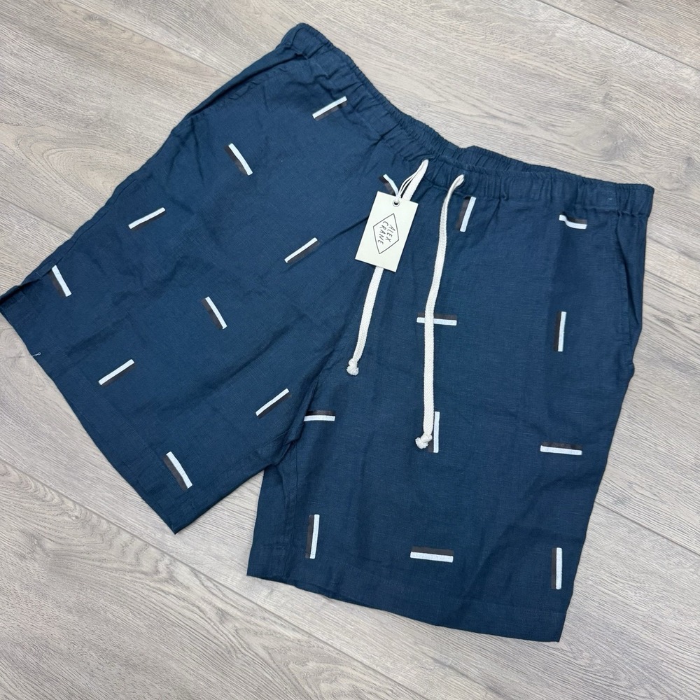 Alex Crane Bo Linen Shorts Geometric Men Sz XXL Preppy Summer READ
